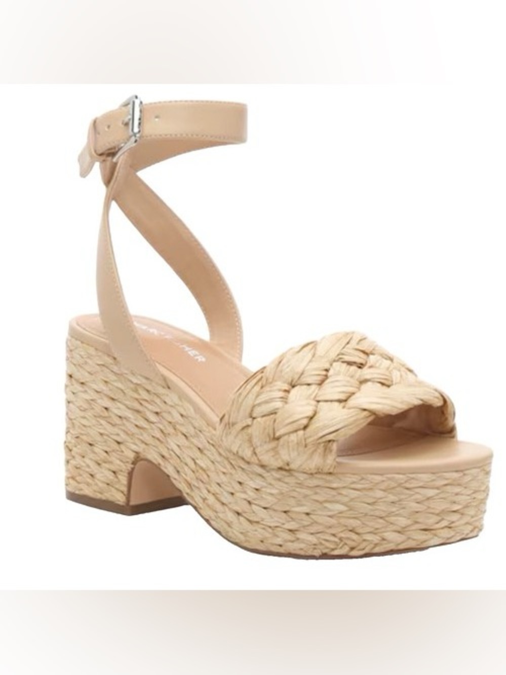 Marc Fisher Raffia Braided Platform Block Heel Sandals - 8